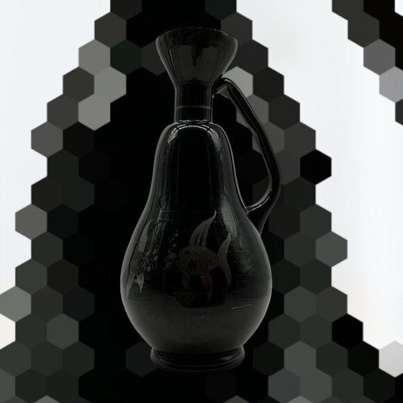 Antique Czechoslovakia Black Amethyst Vase w/ Silver Overlay Art Nouveau Style - Picture 6 of 16